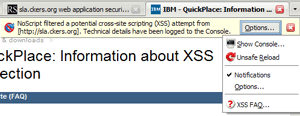 NoScript XSS notification and its menu